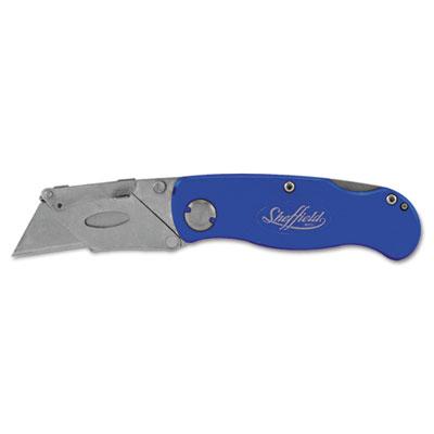 View larger image of Sheffield Folding Lockback Knife, 1 Utility Blade, 2" Blade, 3.5" Aluminum Handle, Blue