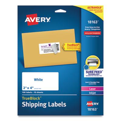 View larger image of Shipping Labels w/ TrueBlock Technology, Inkjet Printers, 2 x 4, White, 10/Sheet, 10 Sheets/Pack