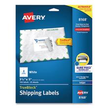 Shipping Labels w/ TrueBlock Technology, Inkjet Printers, 3.5 x 5, White, 4/Sheet, 25 Sheets/Pack