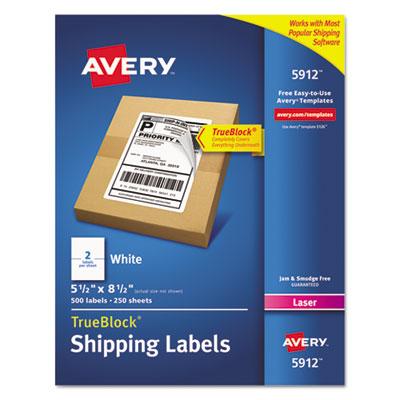View larger image of Shipping Labels w/ TrueBlock Technology, Laser Printers, 5.5 x 8.5, White, 2/Sheet, 250 Sheets/Box