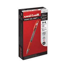 Signo GRIP Gel Pen, Stick, Medium 0.7 mm, Red Ink, Clear/Red/Silver Barrel, Dozen