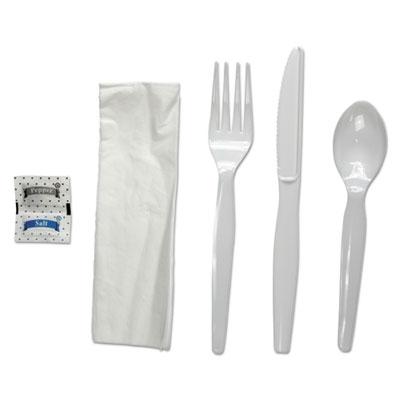 View larger image of Six-Piece Cutlery Kit, Condiment/Fork/Knife/Napkin/Spoon, Heavyweight, White, 250/Carton