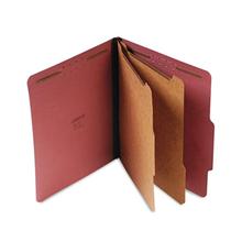 Six-Section Pressboard Classification Folders, 2" Expansion, 2 Dividers, 6 Fasteners, Letter Size, Red Exterior, 10/Box