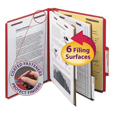 View larger image of Six-Section Pressboard Top Tab Classification Folders, Six SafeSHIELD Fasteners, 2 Dividers, Letter Size, Bright Red, 10/Box
