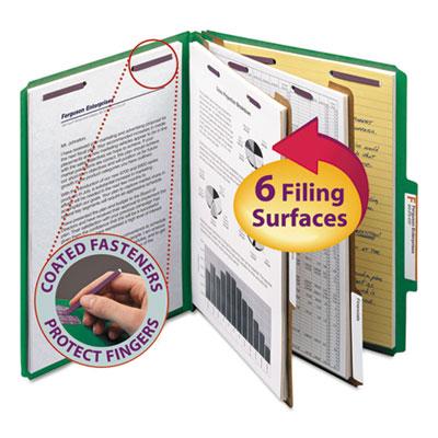 View larger image of Six-Section Pressboard Top Tab Classification Folders, Six SafeSHIELD Fasteners, 2 Dividers, Letter Size, Green, 10/Box