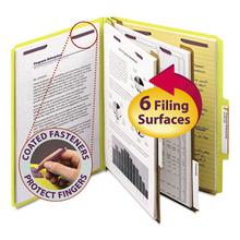 Six-Section Pressboard Top Tab Classification Folders, Six SafeSHIELD Fasteners, 2 Dividers, Letter Size, Yellow, 10/Box