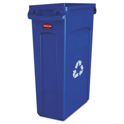View larger image of Slim Jim Plastic Recycling Container with Venting Channels, 23 gal, Plastic, Blue