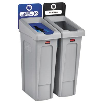 View larger image of Slim Jim Recycling Station Kit, 2-Stream Landfill/Mixed Recycling, 46 gal, Plastic, Blue/Gray
