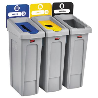 View larger image of Slim Jim Recycling Station Kit, 3-Stream Landfill/Paper/Bottles/Cans, 69 gal, Plastic, Blue/Gray/Yellow