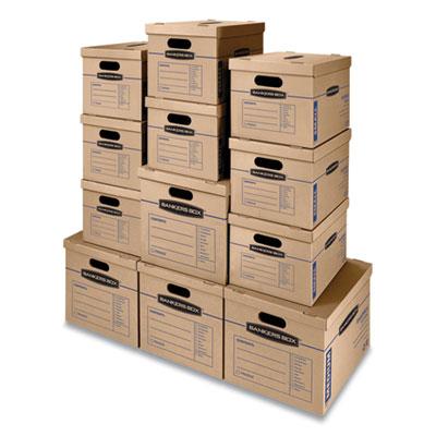 View larger image of SmoothMove Classic Moving/Storage Box Kit, Half Slotted Container (HSC), Assorted Sizes: (8) Small, (4) Med, Brown/Blue,12/CT