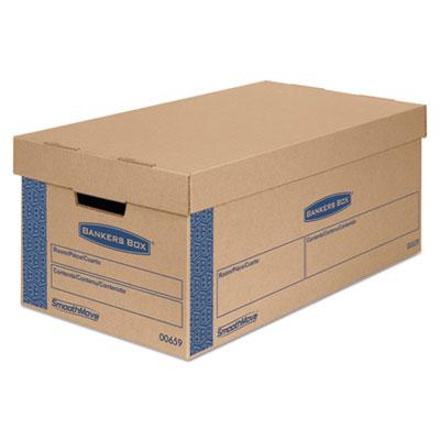 View larger image of SmoothMove Prime Moving/Storage Boxes, Lift-Off Lid, Half Slotted Container, Small, 12" x 24" x 10", Brown/Blue, 8/Carton