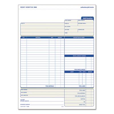 View larger image of Job Invoice, Snap-Off Triplicate Form, Three-Part Carbonless, 8.5 x 11.63, 50 Forms Total