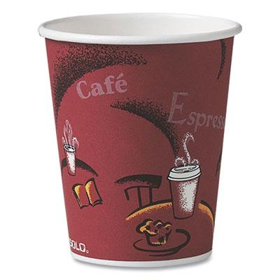 View larger image of Paper Hot Drink Cups in Bistro Design, 10 oz, Maroon, 1,000/Carton