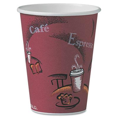 View larger image of Paper Hot Drink Cups in Bistro Design, 12 oz, Maroon, 300/Carton