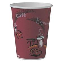 Paper Hot Drink Cups in Bistro Design, 12 oz, Maroon, 50/Pack