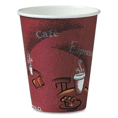 View larger image of Paper Hot Drink Cups in Bistro Design, 8 oz, Maroon, 50/Bag, 20 Bags/Carton