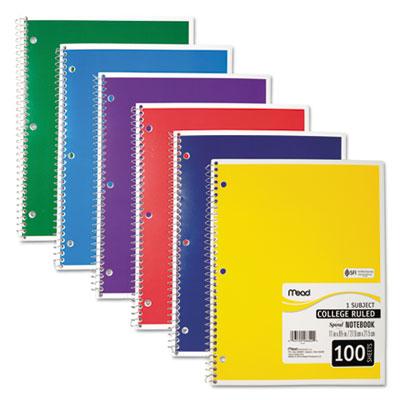 View larger image of Spiral Notebook, 3-Hole Punched, 1-Subject, Medium/College Rule, Randomly Assorted Cover Color, (100) 11 x 8 Sheets