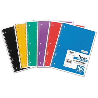 View larger image of Spiral Notebook, 3-Hole Punched, 1-Subject, Wide/Legal Rule, Randomly Assorted Cover Color, (100) 10.5 x 7.5 Sheets