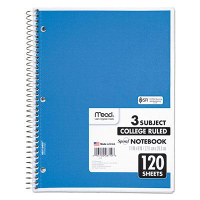 View larger image of Spiral Notebook, 3-Subject, Medium/College Rule, Randomly Assorted Cover Color, (120) 11 x 8 Sheets