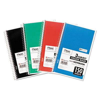 View larger image of Spiral Notebook, 3-Subject, Medium/College Rule, Randomly Assorted Cover Color, (150) 9.5 x 5.5 Sheets