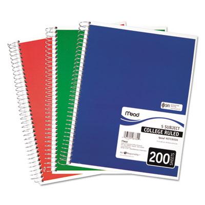 View larger image of Spiral Notebook, 5-Subject, Medium/College Rule, Randomly Assorted Cover Color, (200) 11 x 8 Sheets