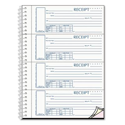 View larger image of Spiralbound Unnumbered Money Receipt Book, Three-Part Carbonless, 7 x 2.75, 4 Forms/Sheet, 120 Forms Total