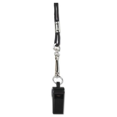 View larger image of Sports Whistle With Black Nylon Lanyard, Plastic, Black, Dozen