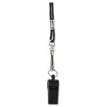 Sports Whistle With Black Nylon Lanyard, Plastic, Black, Dozen