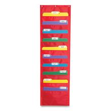 Storage Pocket Chart, 10 Pockets, Hanger Grommets, 14 X 47, Red