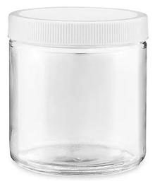 Straight-Sided Clear Glass Jar, 16 oz, White Plastic Cap