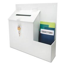 Suggestion Box Literature Holder with Locking Top, 13.75 x 3.63 x 13.94, Plastic, White, Ships in 4-6 Business Days