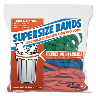 View larger image of SuperSize Bands, 0.25" Wide, Assorted Lengths (12", 14" and 17"), 4,060 psi Max Elasticity, Assorted Colors, 24/Pack