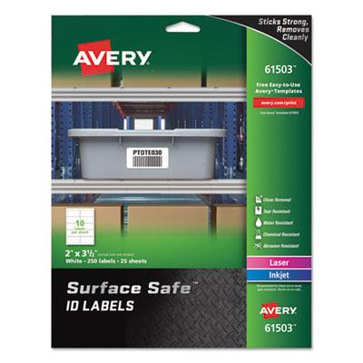 View larger image of Surface Safe ID Labels, Inkjet/Laser Printers, 2 x 3.5, White, 10/Sheet, 25 Sheets/Pack