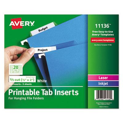 View larger image of Tabs Inserts For Hanging File Folders, 1/5-Cut, White, 2" Wide, 100/Pack