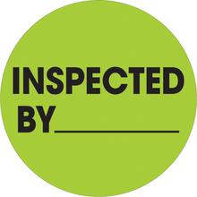 Tape Logic® Labels, "Inspected By", 1" Circle, Fluorescent Green, 500/Roll