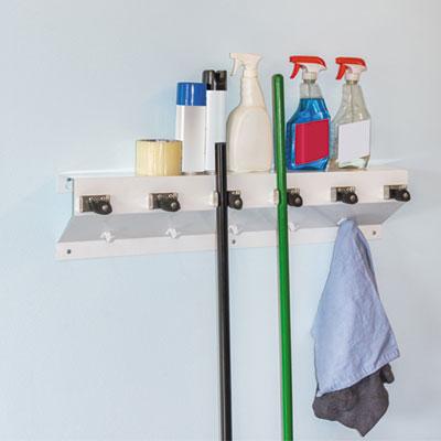 View larger image of The Clincher Mop & Broom Holder, 34"w x 5 1/2"d x 7 1/2"h, White Gloss, Each