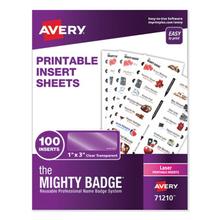 The Mighty Badge Name Badge Inserts, 1 x 3, Clear, Laser, 20/Sheet, 5 Sheets/Pack