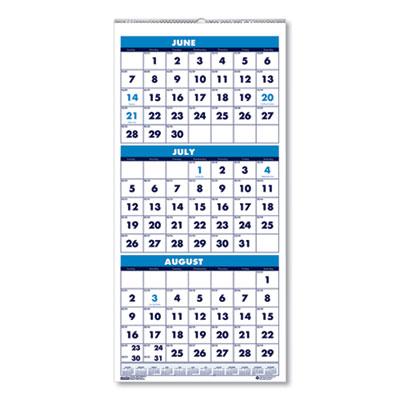 View larger image of Academic Year Recycled Three-Month Format Wall Calendar, Vertical: 8 x 17, White Sheets, 14-Month (June to July): 2024-2025