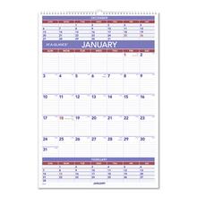Three-Month Wall Calendar, 15.5 x 22.75, White Sheets, 12-Month (Jan to Dec): 2024
