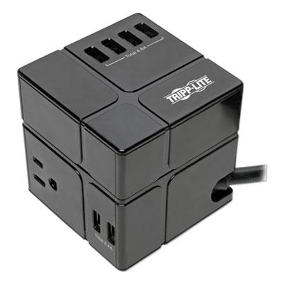 View larger image of Three-Outlet Power Cube Surge Protector with Six USB-A Ports, 6 ft Cord, 540 Joules, Black