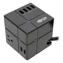 Three-Outlet Power Cube Surge Protector with Six USB-A Ports, 6 ft Cord, 540 Joules, Black