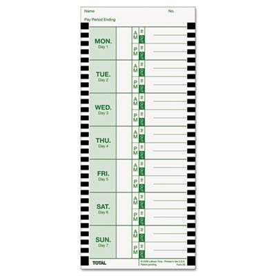 View larger image of Time Card for Lathem Model 800P, 4 x 9, Weekly, 1-Sided, 100/Pack