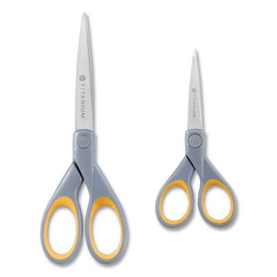View larger image of Titanium Bonded Scissors, 5" and 7" Long, 2.25" and 3.5" Cut Lengths, Gray/Yellow Straight Handles, 2/Pack