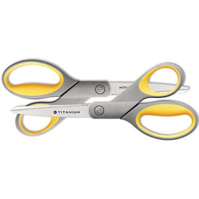 View larger image of Titanium Bonded Scissors, 8" Long, 3.5" Cut Length, Gray/Yellow Straight Handles, 2/Pack