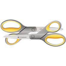 Titanium Bonded Scissors, 8" Long, 3.5" Cut Length, Gray/Yellow Straight Handles, 2/Pack