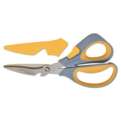 View larger image of Titanium Bonded Workbench Shears, 8" Long, 3" Cut Length, Gray/Yellow Offset Handle