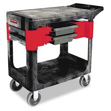 Two-Shelf Trades Cart, Plastic, 2 Shelves, 2 Drawers, 330 lb Capacity, 19.25" x 38" x 33.38", Black