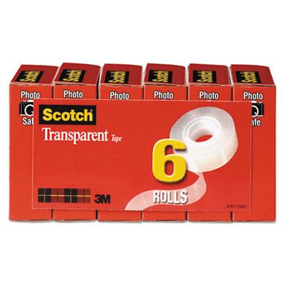 View larger image of Transparent Tape, 1" Core, 0.75" x 36 yds, Transparent, 6/Pack