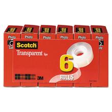Transparent Tape, 1" Core, 0.75" x 36 yds, Transparent, 6/Pack