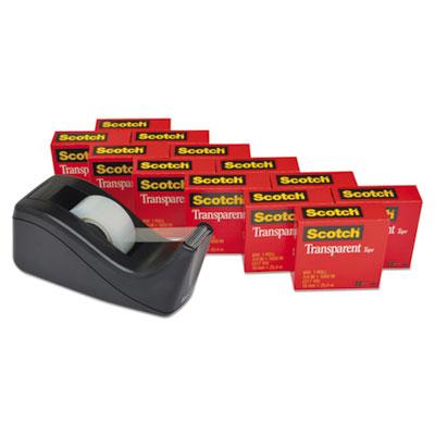 View larger image of Transparent Tape Value Pack with Black Dispenser, 1" Core, 0.75" x 83.33 ft, Transparent